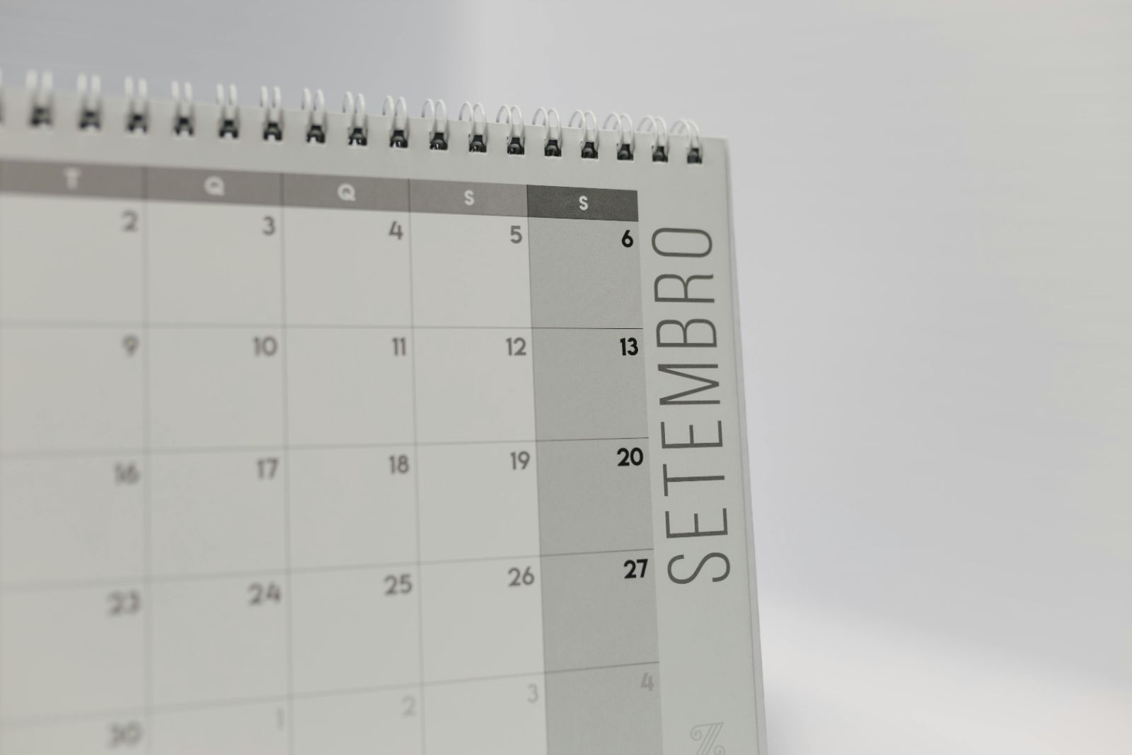 September wall calendar with spiral binding